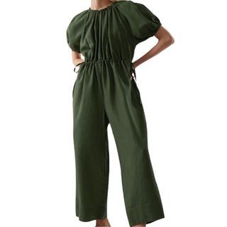 Dark Green Jumpsuit with puff sleeves