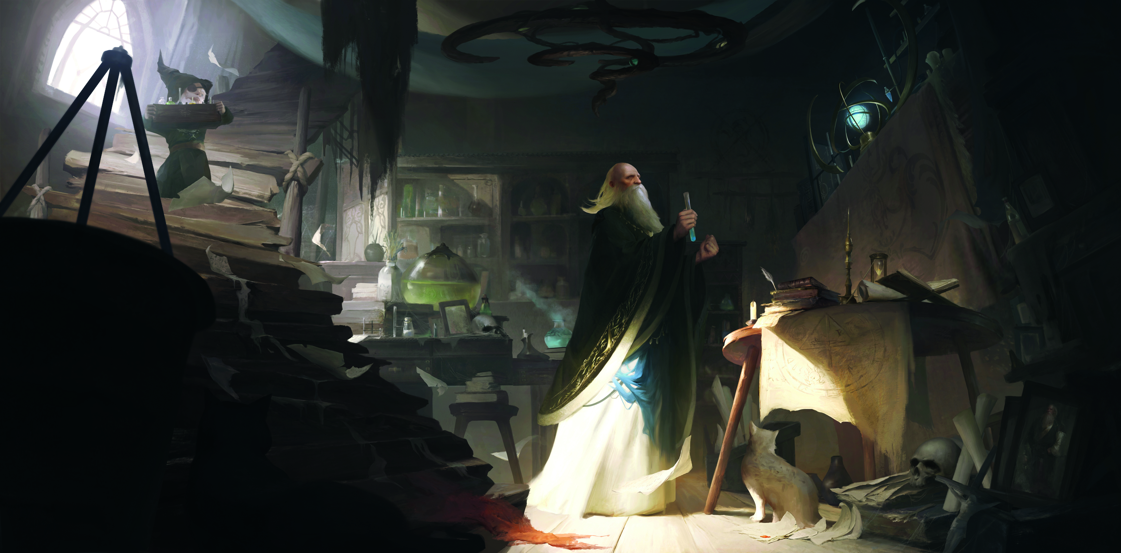 Striking fantasy scene; wizard