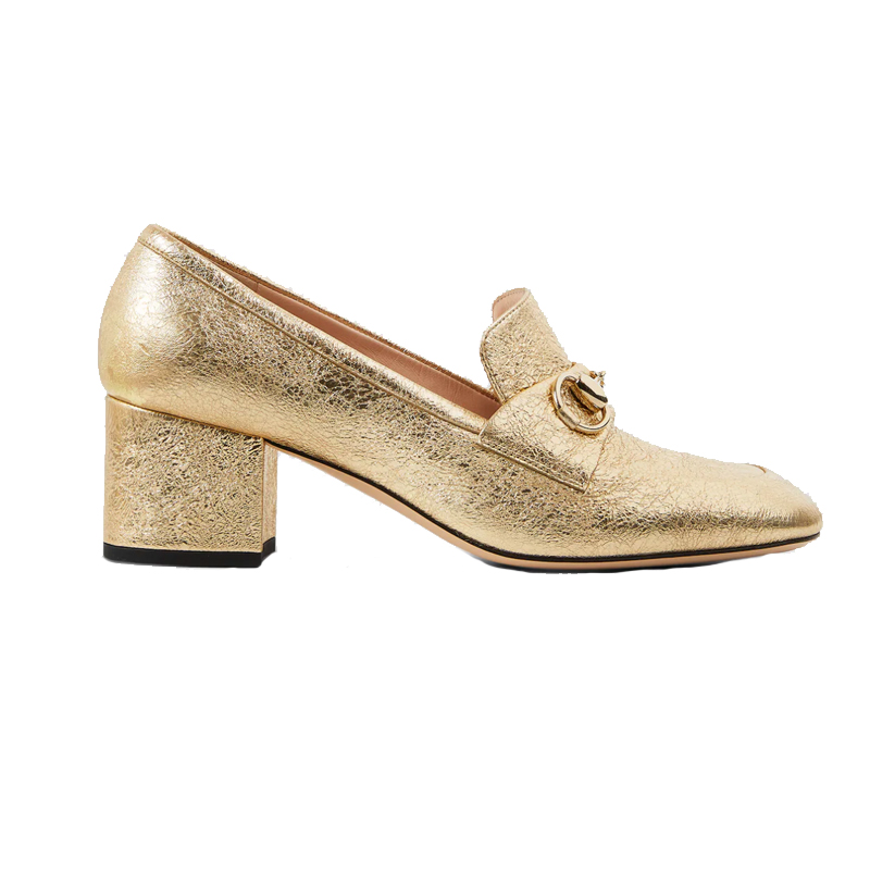 Gold gucci heeled loafers