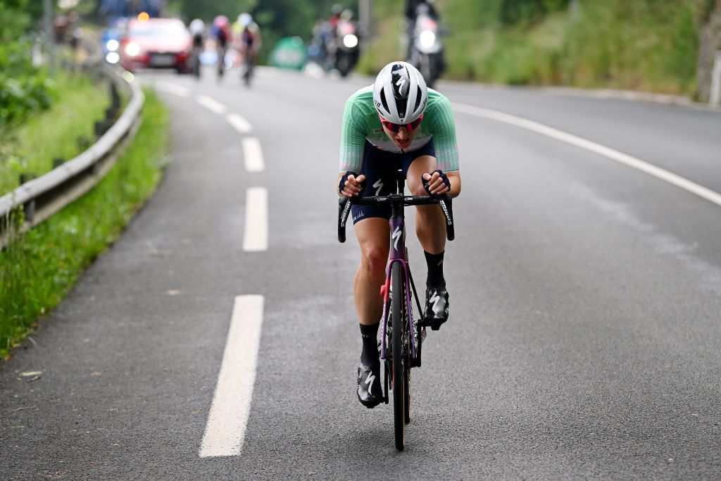 SAN SEBASTIAN SPAIN MAY 14 Marlen Reusser of Switzerland and Team SD Worx Green points jersey attacks during the 2nd Itzulia Women 2023 Stage 3 a 1148km stage from Donostia San Sebastian to Donostia San Sebastian UCIWWT on May 14 2023 in Donostia San Sebastian Spain Photo by Dario BelingheriGetty Images