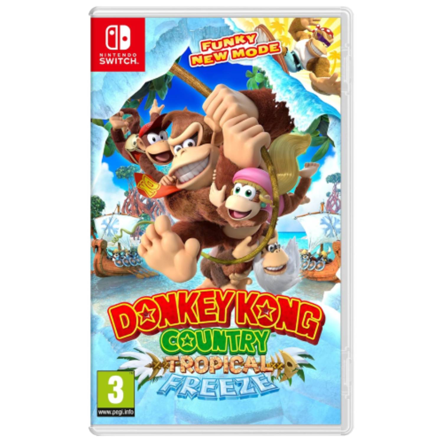 Image of the official Switch box art for Donkey Kong Country Tropical Freeze with a plain background.