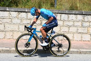 ETNA PIAZZALE RIFUGIO SAPIENZA ITALY MAY 10 Miguel ngel Lpez Moreno of Colombia and Team Astana Qazaqstan dropped from the peloton prior to to abandon the race during the 105th Giro dItalia 2022 Stage 4 a 172km stage from Avola to Etna Piazzale Rifugio Sapienza 1899m Giro WorldTour on May 10 2022 in Etna Piazzale Rifugio Sapienza Italy Photo by Tim de WaeleGetty Images