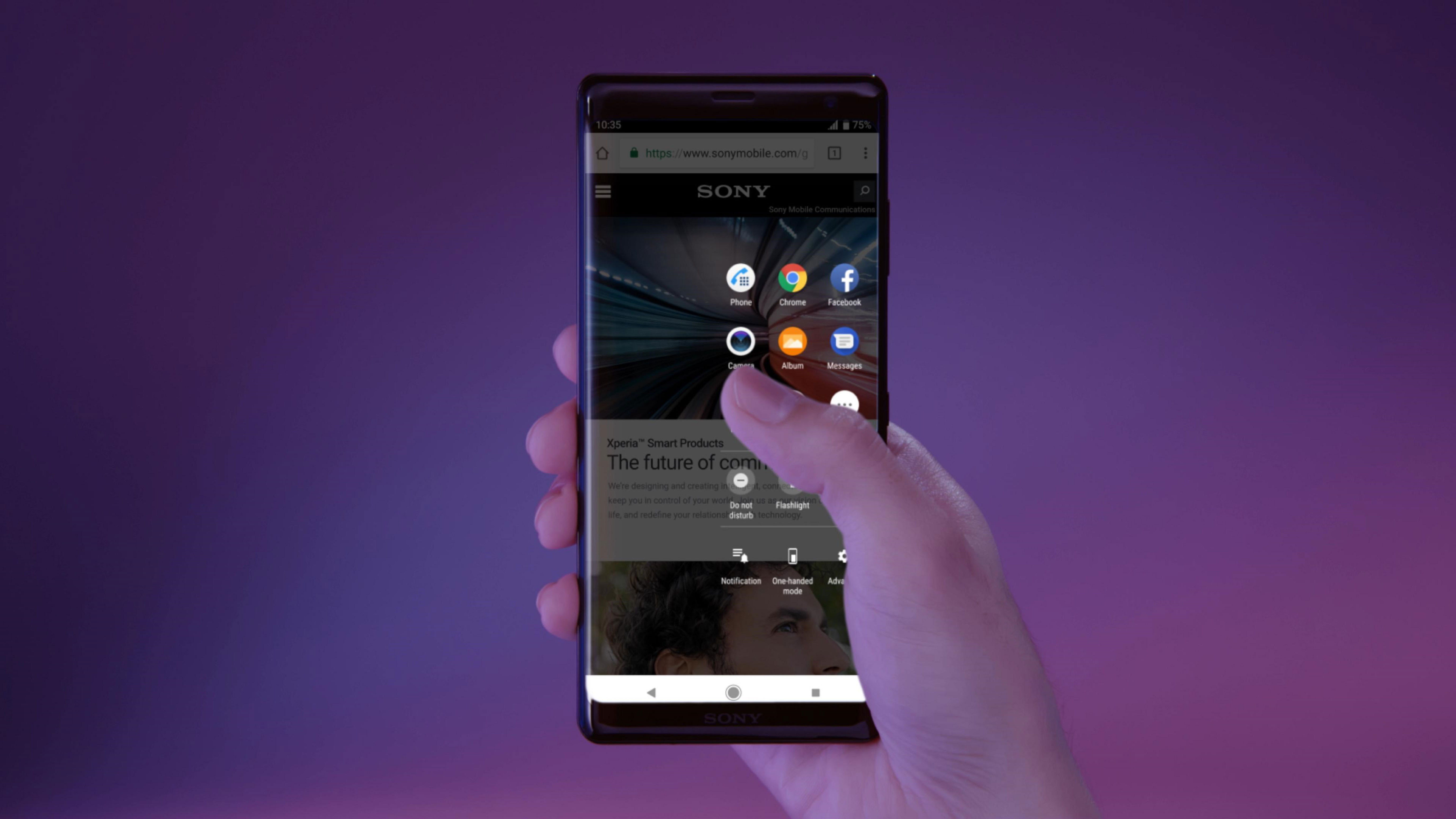Sony Xperia XZ3 med  «Side Sense»-snarveier