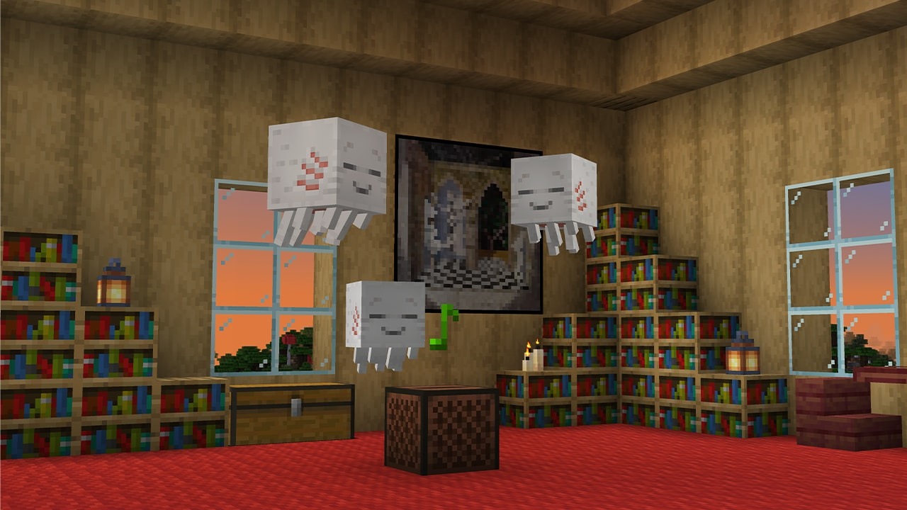 Screenshot of new music and ghasts in Minecraft.