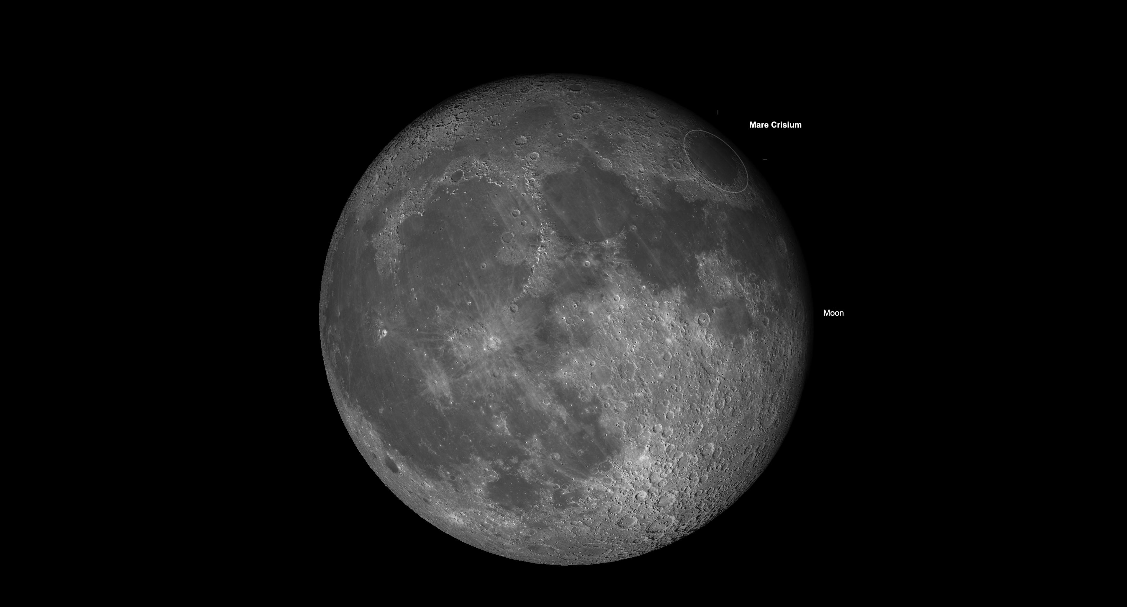 Close-up view of the moon showing Mare Crisium near the lunar terminator on June 1.