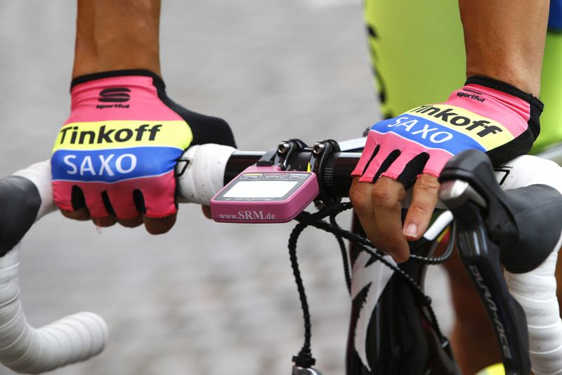 A pink SRM for race leader Alberto Contador