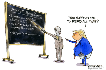 Political Cartoon U.S. Trump debate talking points