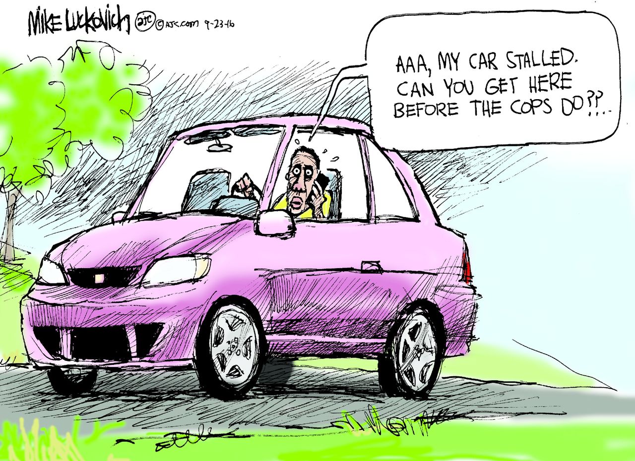 Editorial cartoon U.S. police violence AAA car breakdown