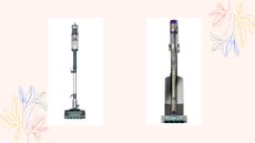 Two images of the Shark PowerDetect Clean & Empty Cordless Vacuum on a woman&home background