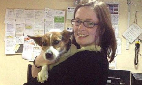 Deirdre Anglin of Dublin, Ireland, holds her once-lost Jack Russell terrier Patch after being reunited thanks to Twitter.