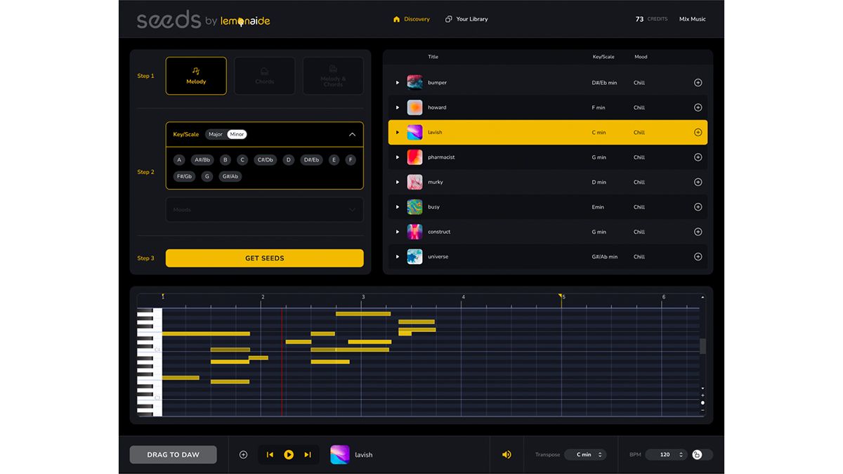 Seeds by Lemonaide is an “ethical AI” platform that can generate chord and melody MIDI data for use in your DAW