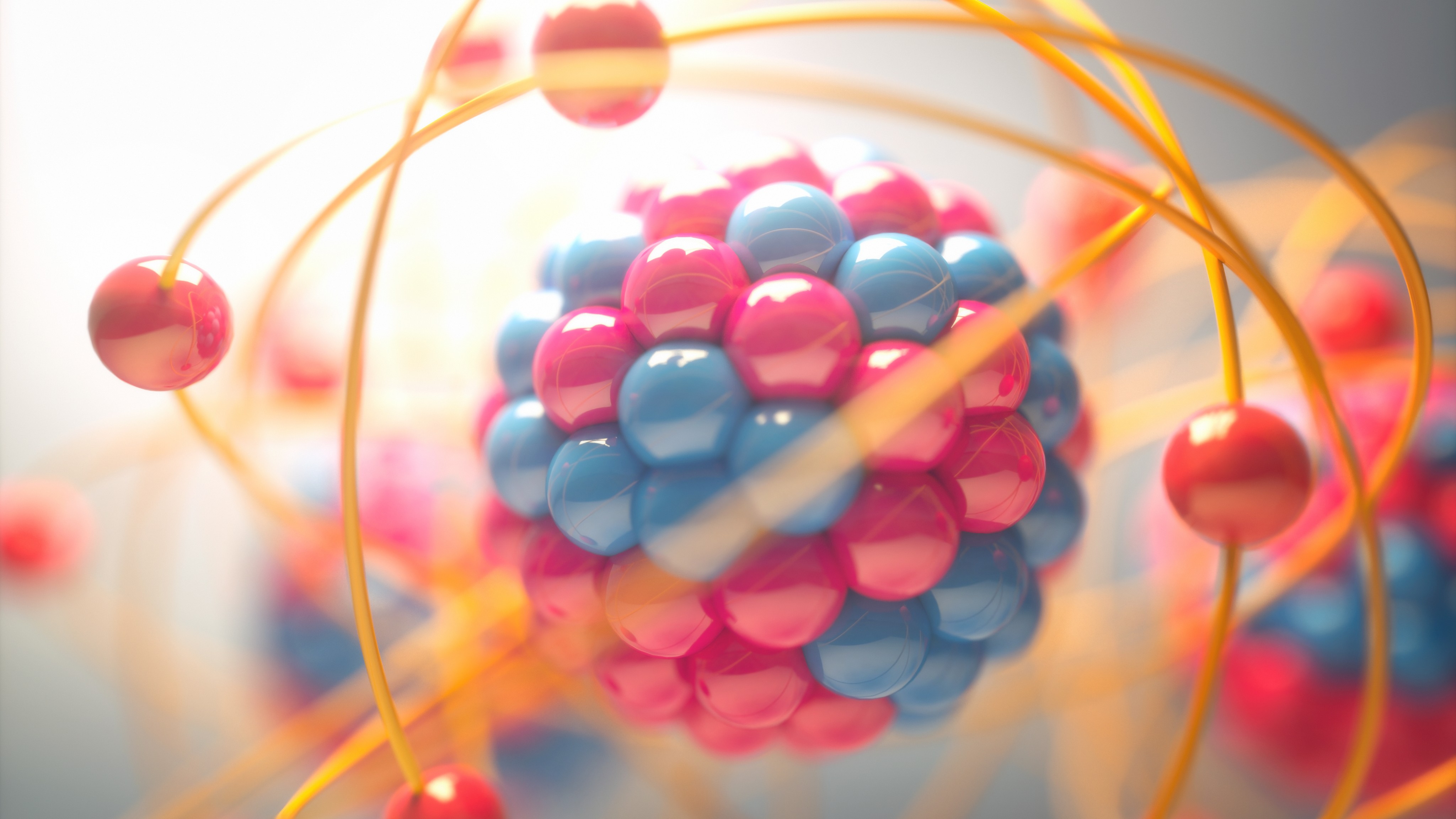 A colorful image of an atom's nuclear