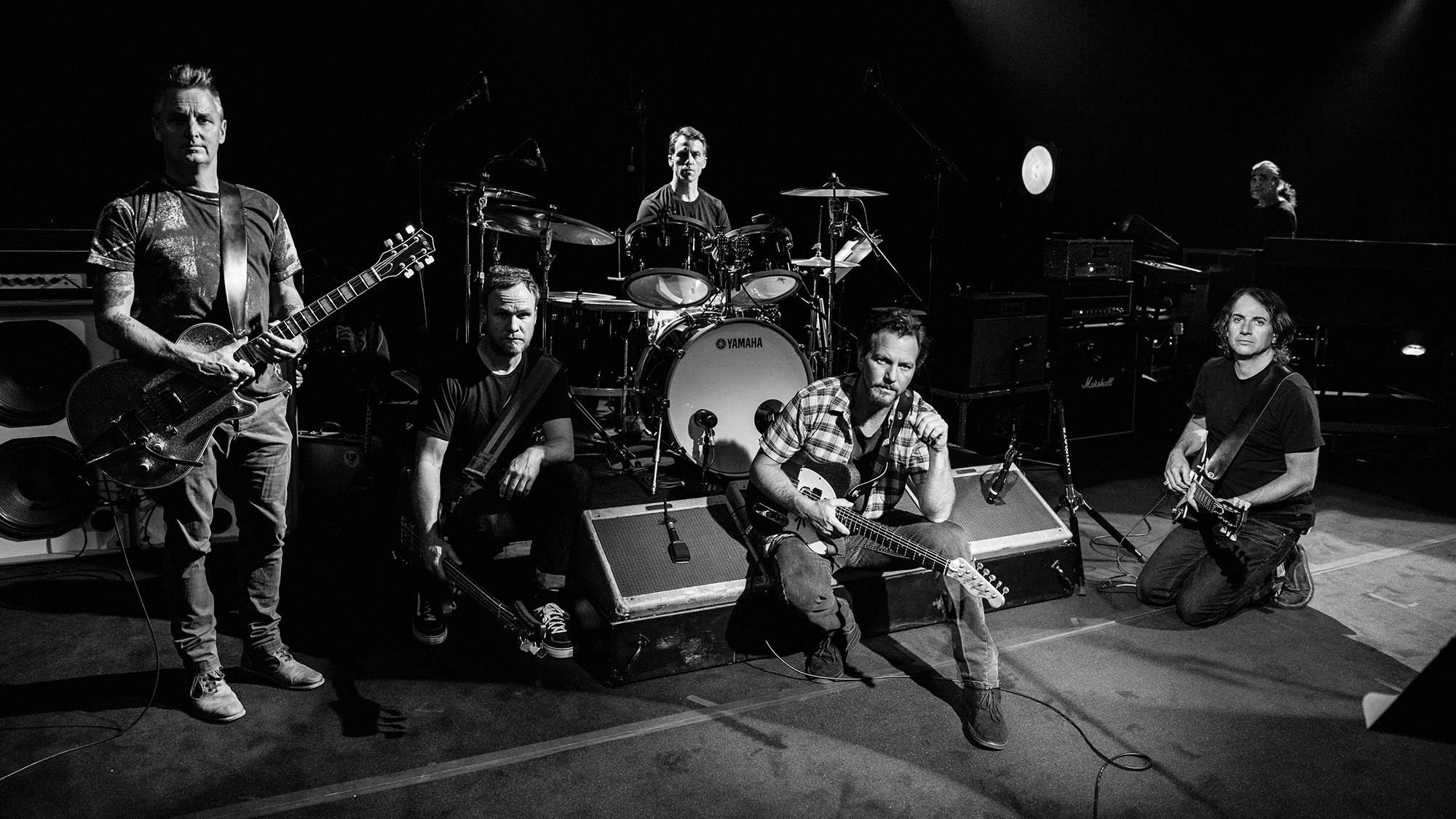Pearl Jam band members (from left) Mike McCready, Jeff Ament, Matt Cameron, Eddie Vedder, Stone Gossard and Boom Gaspar.