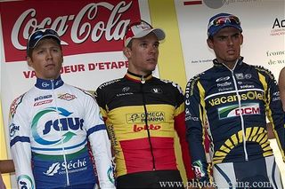 Grand Prix de Wallonie podium (l-r): Julien Simon, Philippe Gilbert and Bjorn Leukemans.