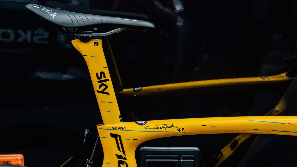 The top tube appears to have a personal touch from Fausto Pinarello