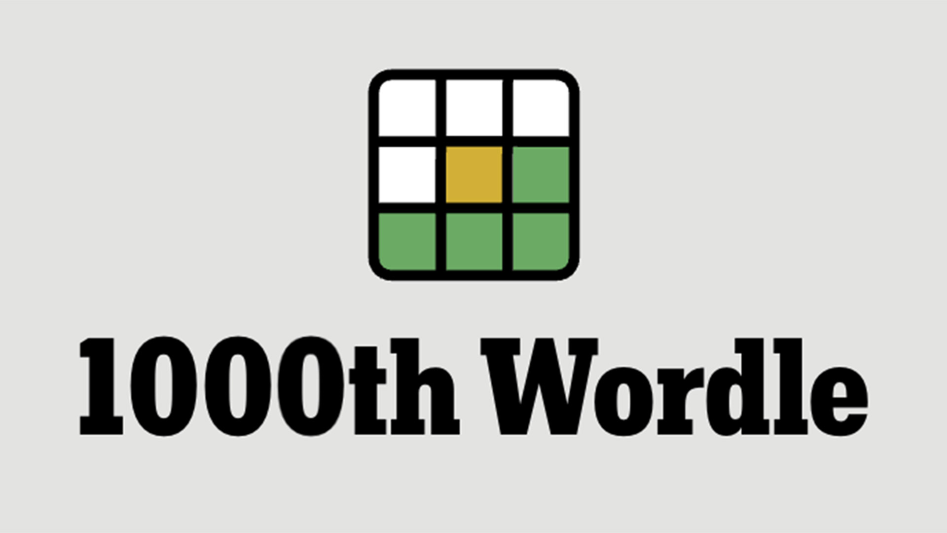 Un logotipo de Wordle con el texto debajo que dice Wordle número 1000, sobre un fondo gris.