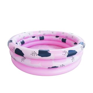 A pink and navy blue inflatable pool