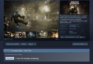 A screenshot of the trial option on Steam for Dead Space remake