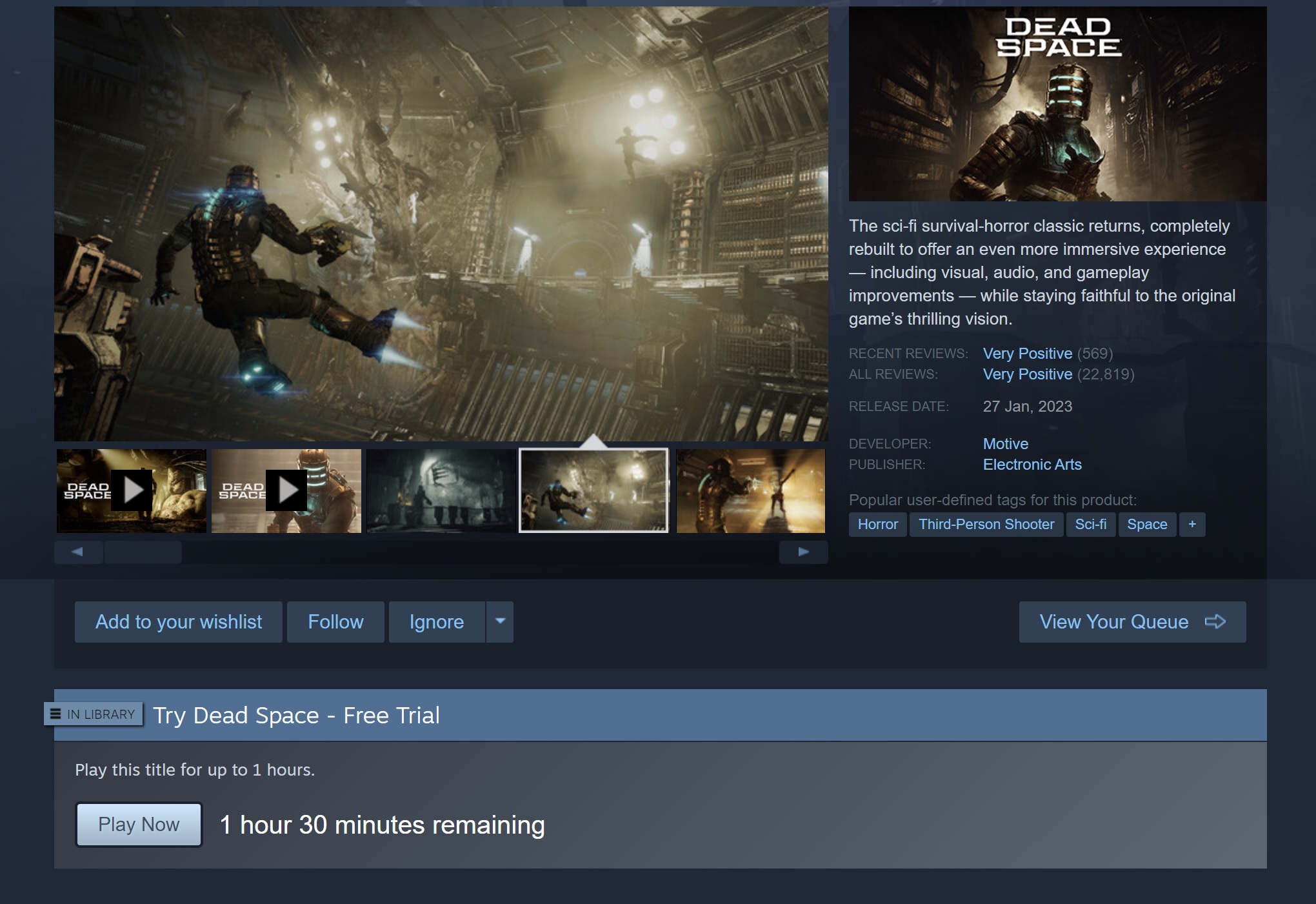 Ein Screenshot der Testversion auf Steam für das Dead Space-Remake
