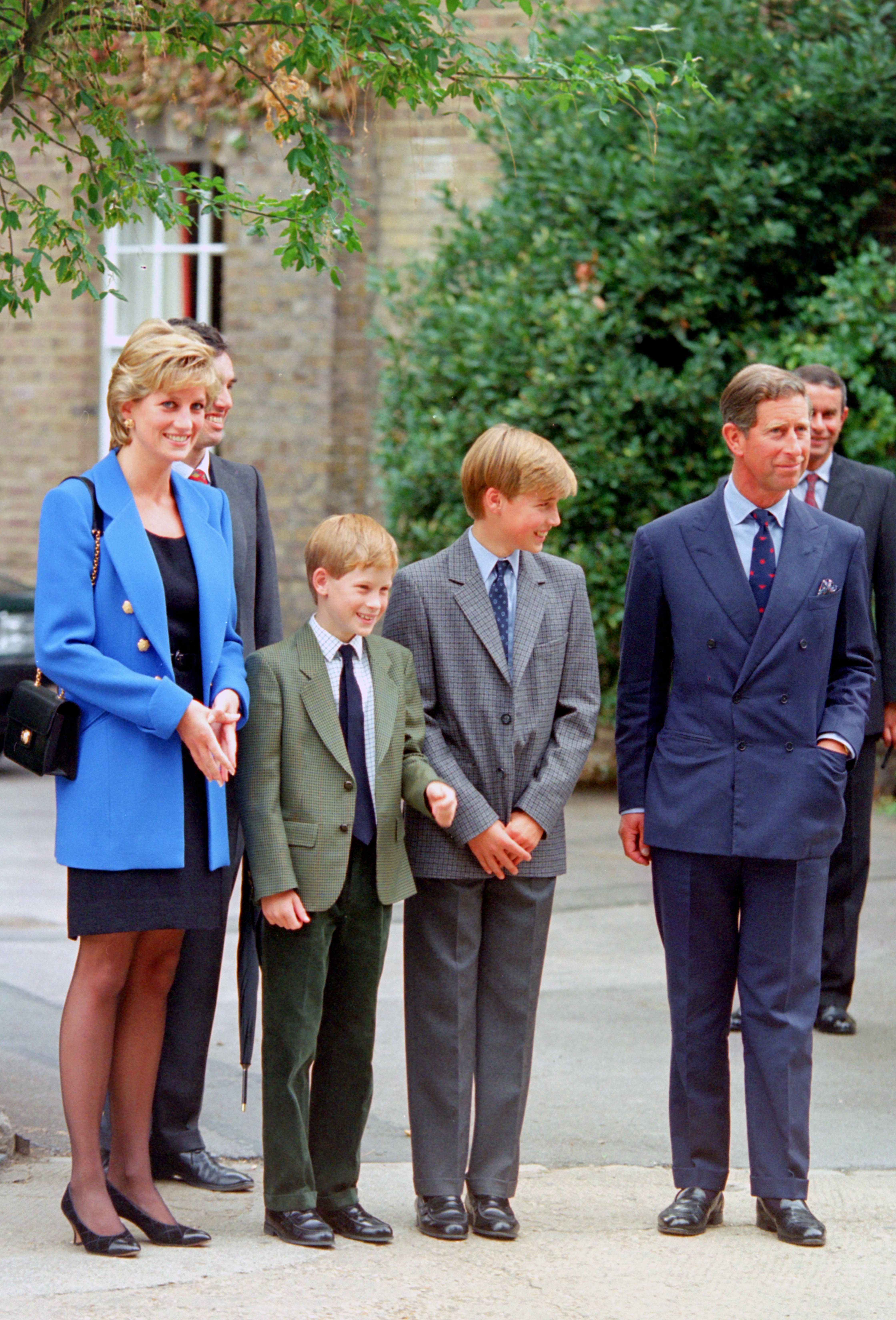 Princess Diana, Prince Harry, Prince William and Prince Charles at Eton College in 1995