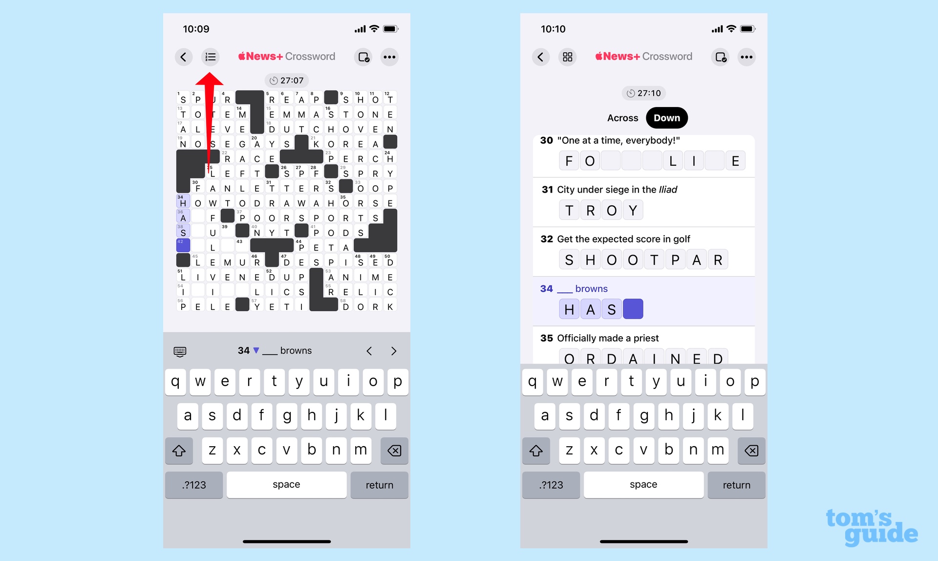 Change the layout of clues in iOS 17 News Crossword Puzzles