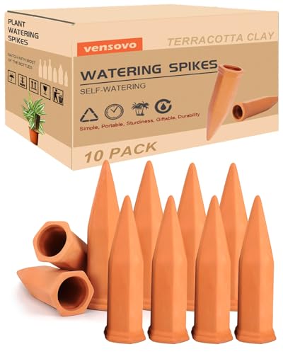 Vensovo 10pcs Terracotta Watering Spikes - Automatic Self Watering Stakes, Plant Watering Devices for Wine Bottles Recycled Bottles, Clay Plant Garden Waterers for Vacations