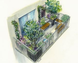 Sketch of balcony garden at RHS Chelsea Flower Show