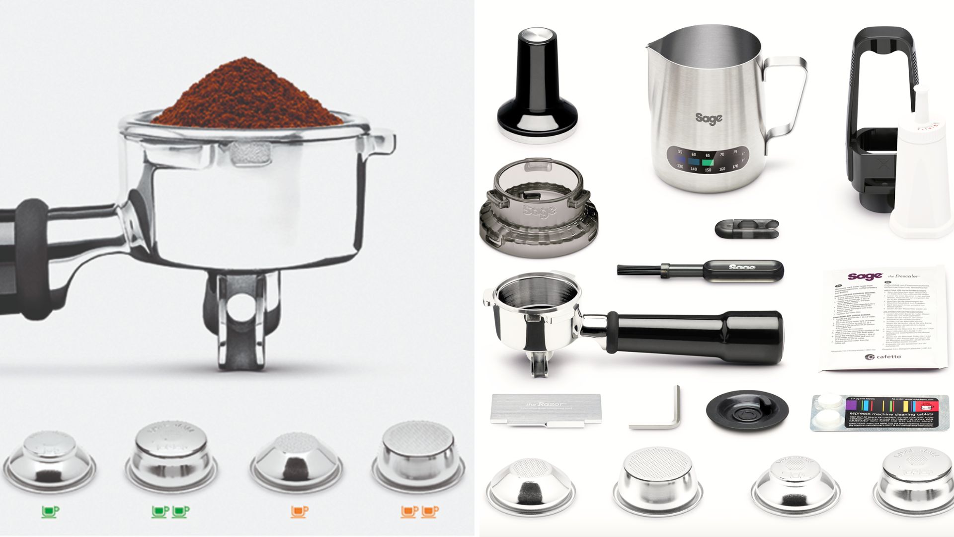 Sage The Barista Express coffee machine and accessories