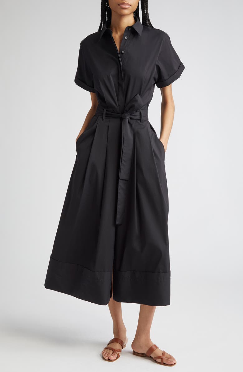 Cotton Blend Poplin Belted Shirtdress