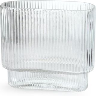 clear glass vase with wide ridged design