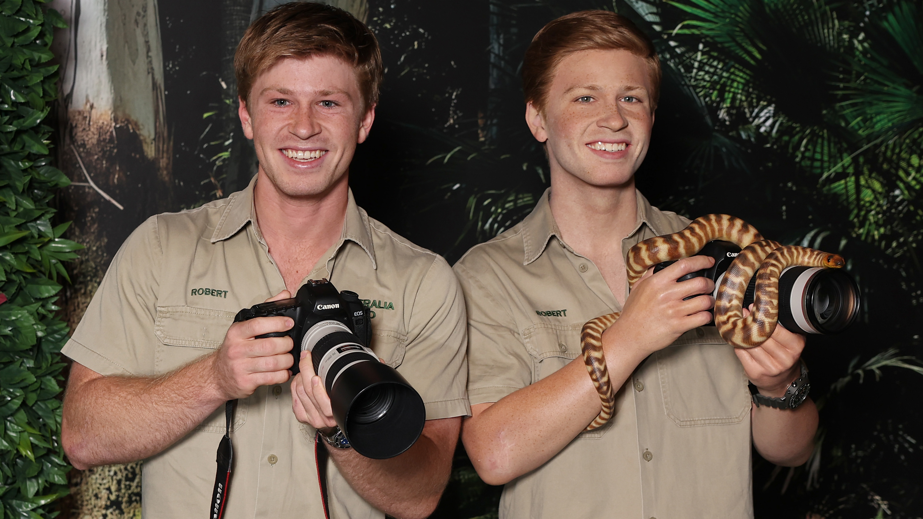 Robert Irwin poses alongside his wax figure  during the unveiling of the Robert Irwin Wax Figure at Madame Tussauds Sydney on November 28, 2024 in Sydney, Australia. (Photo by Don Arnold/WireImage)