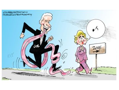 Political cartoon Hillary Clinton Biden Iowa