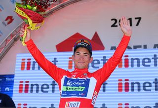 Caleb Ewan in the sprint jersey after stage 1 at the Tour Down Under
