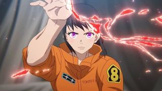 Maki fighting fires in Fire Force season 3