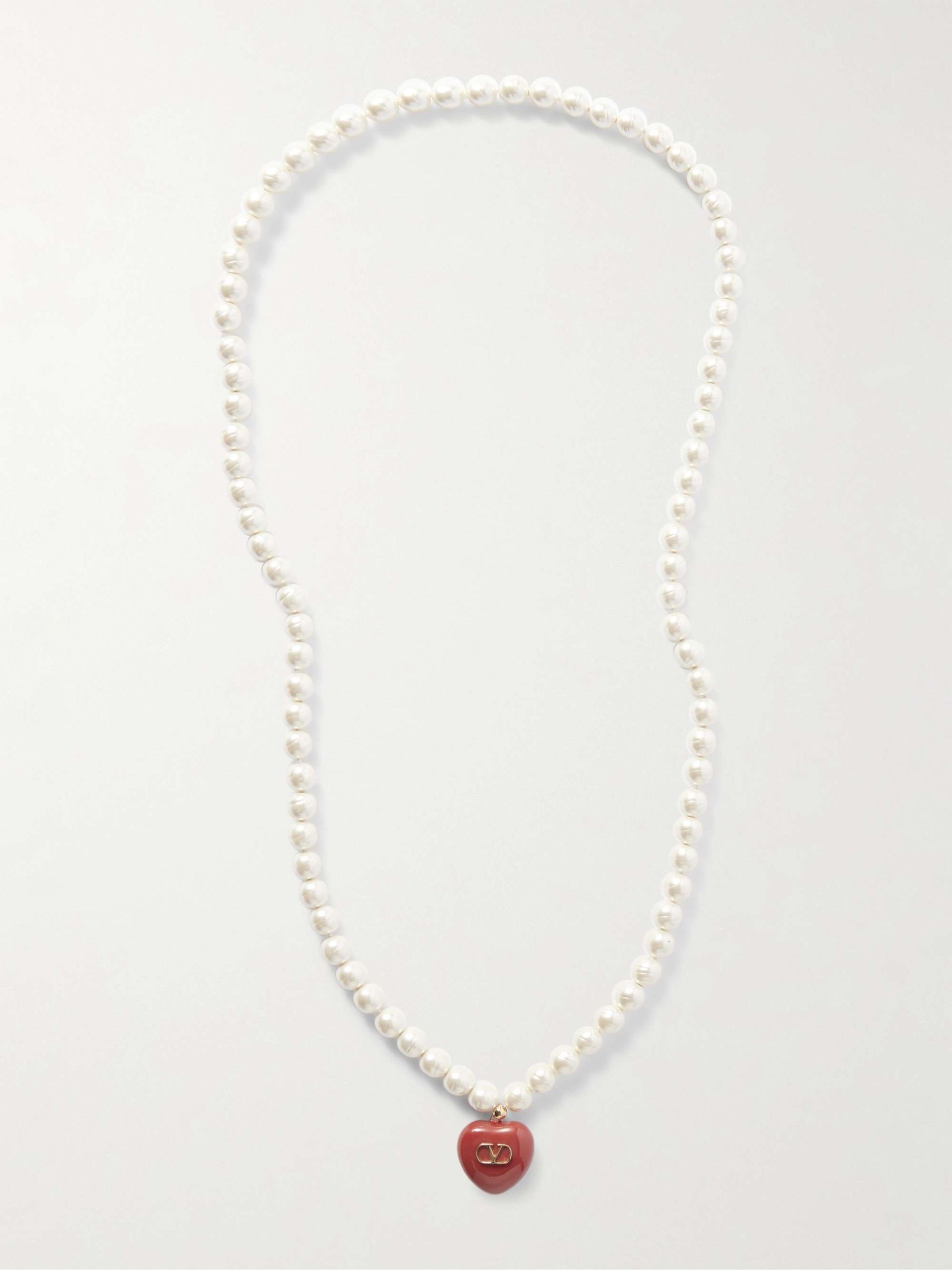 Gold-Tone, Faux Pearl and Enamel Necklace