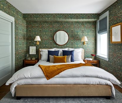 Bedroom decorated in Blackthorn by Morris and Co