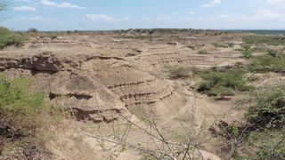 The Omo Kibish formation in southern Ethiopia has preserved ancient human remains inside its layered deposits.