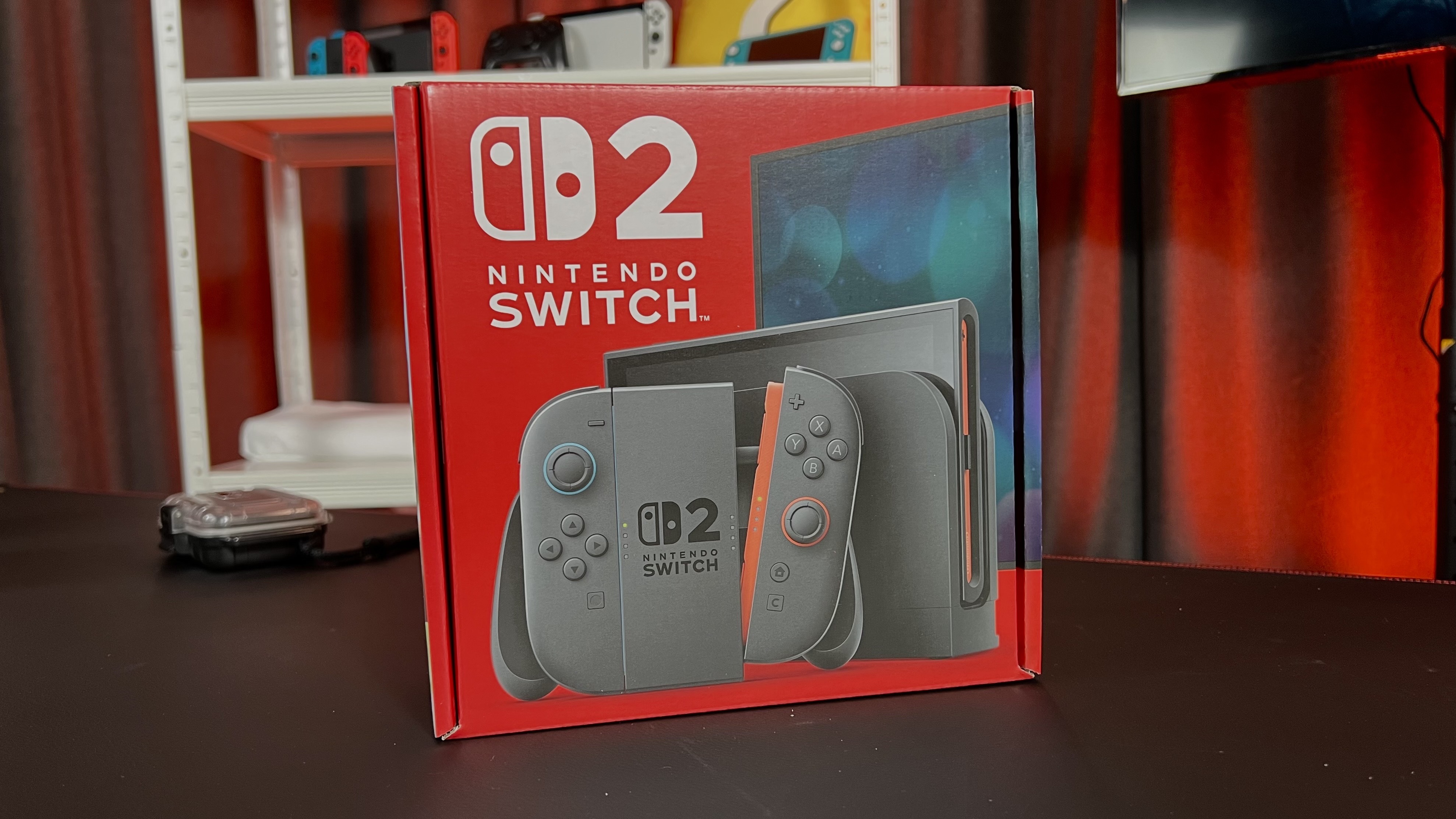 Nintendo Switch 2 box on a black table