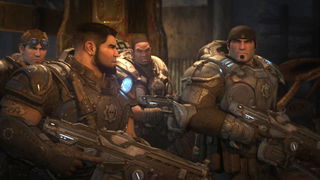 (R to L) Marcus Fenix and other soldiers in Gears of War
