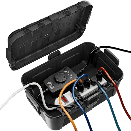 Restmo Extra Large Weatherproof Electrical Box, Ip54 Waterproof Outdoor Extension Lead Cover, Protect Outlet, Plug, Socket, Timer, Power Strip, Holiday Light Decoration, Black