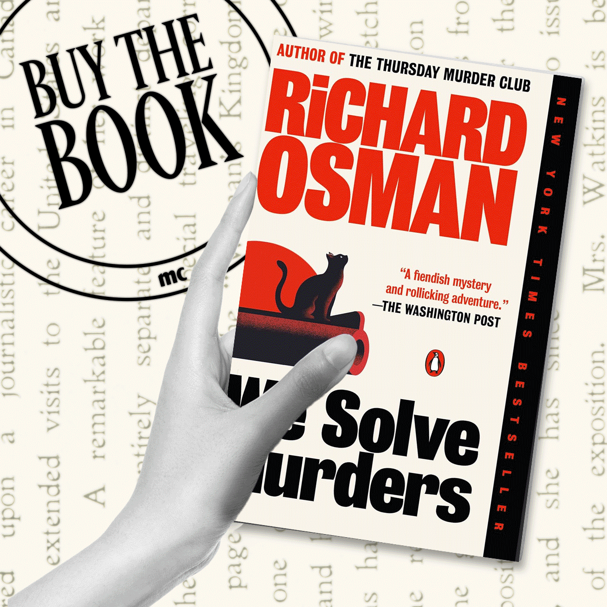 a gif of a hand holding a book of cozy thrillers including the sanitorium the golden spoon we solve murders and other books