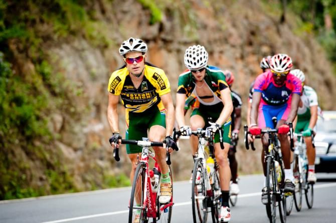Darren Lill (South Africa) leads the front group