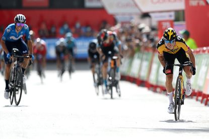 Primož Roglič on his way to victory on stage 11 of the Vuelta a España 