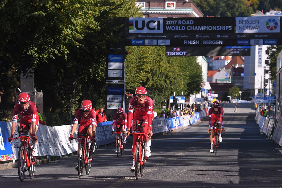 Katusha-Alpecin recon the Bergen Worlds TTT course