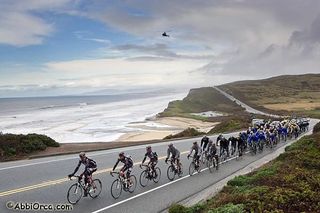 Rock Racing leads the main group on Highway 1.
