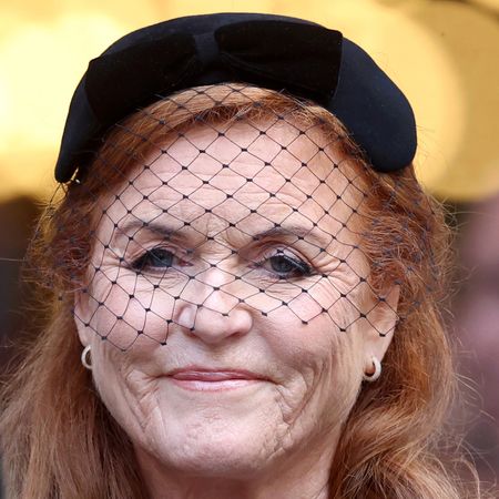 Sarah Ferguson wearing a black veiled headband