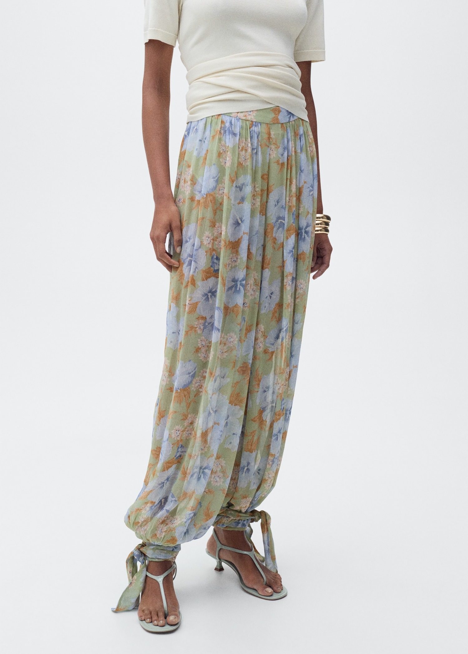 MANGO, Floral Balloon Pants