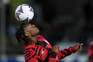Rafael Leao of AC Milan controls the ball during the Serie A match between Empoli FC and AC Milan at Stadio Carlo Castellani, Empoli, Italy on 1 October 2022.