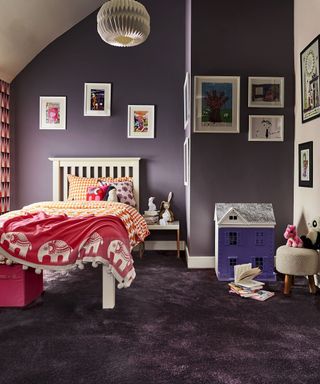 Kids bedroom idea with purple carpet by Carpetright