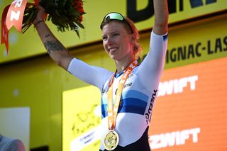 MONTIGNACLASCAUX FRANCE JULY 25 Lorena Wiebes of The Netherlands and Team SD Worx Protime celebrates at podium as stage winner during the 2nd Tour de France Femmes 2023 Stage 3 a 1472km stage from CollongeslaRouge to MontignacLascaux UCIWWT on July 25 2023 in MontignacLascaux France Photo by Tim de WaeleGetty Images
